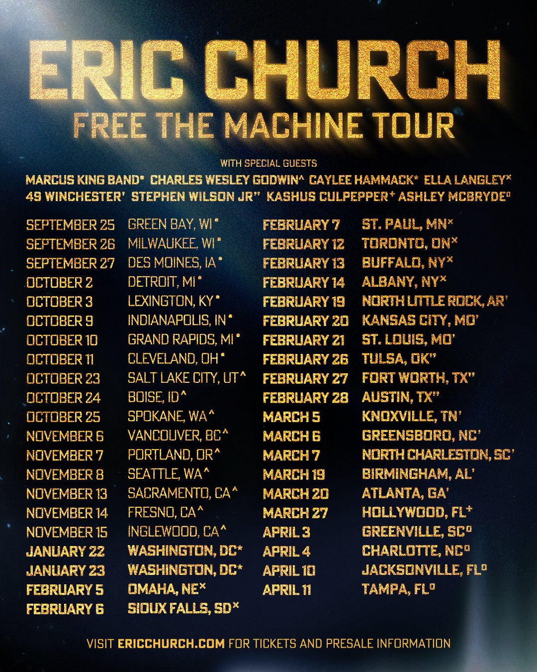 Eric Church Free the Machine Tour Poster 2026–2027